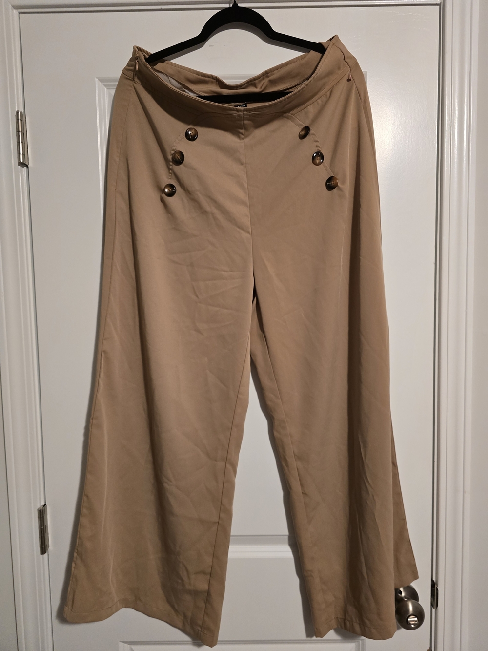 SHEIN Tan Wide-Leg High-Rise Pants with Button Detail